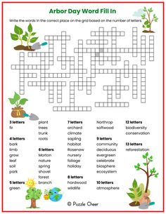 an arbor day word fill in with words to help students learn how to grow trees