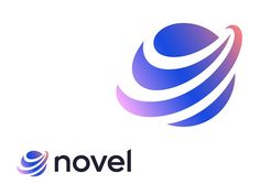 the logo for novel is shown in blue and purple colors on a white background with an oval