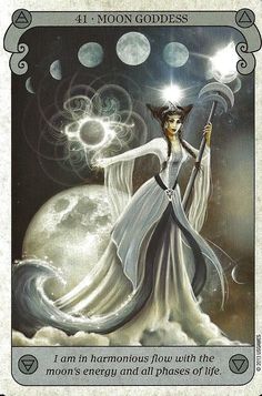 a tarot card with an image of a woman holding a wand in her hand