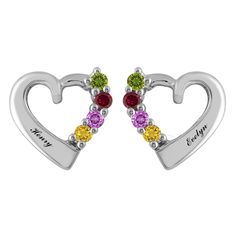 These beautiful heart mother's earrings feature the round birthstones of your loved ones. You may personalize with an engraving. Mother Daughter Tattoos, Jared The Galleria Of Jewelry, Tattoos For Daughters, Beautiful Heart, Accessories Jewelry Earrings, Amethyst Ring, Leg Tattoos, Mother Daughter, Spring Nails