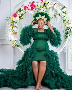 Dark Green A Line Maternity Robes for Pregnant Women Tiered Ruffles 2 Pieces Dresses Sexy Long Elegant Green Maternity Dress For Party, Elegant Green Maternity Dress, Floor-length Ruffled Maternity Dress For Wedding, Elegant Maternity Dress With Ruffles And Tulle, Long Green Pregnancy Dress, Baby Shower Gown, Piece Dress, Pregnant Women, Dark Green