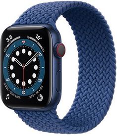 an apple watch with a blue band