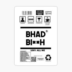 a sticker with the words bhadd blh and an image of a cup