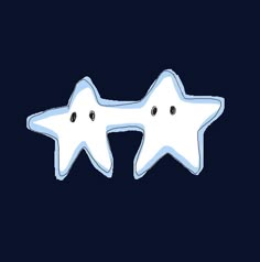 two white stars with black eyes are facing each other on a dark blue background,