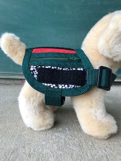 a teddy bear wearing a green sweater and black belt