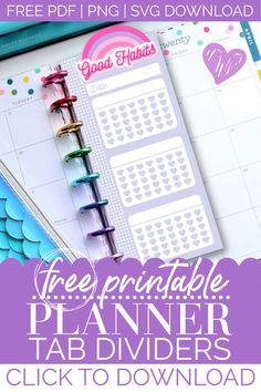 the free printable planner tab divider is shown