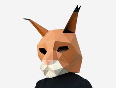 a person wearing a paper mask with an animal's head