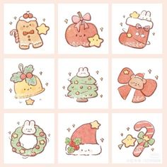 some cute christmas stickers on a pink background