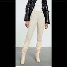 Zara Faux Leather Mom Fit Pants Beautiful Chic Straight Leg Leather Pants, Chic Faux Leather Straight Leg Pants, Chic Leather Straight Pants, Chic Straight Leather Pants, Chic Leather Straight Leg Bottoms, Chic Leather Bottoms, High Waist Leather Bottoms For Fall, Chic Straight Leg Leather Pants For Fall, Chic Faux Leather Straight Leg Bottoms