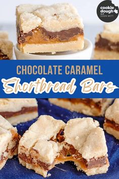 chocolate caramel shortbread bars with text overlay