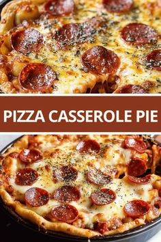 the pizza casserole pie has pepperoni on top and cheese on the bottom