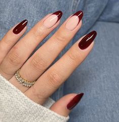 Nail Autumn 2024, Burgundy Oval Nails, Bordo Nails Design, Burgundy Sparkle Nails, Dark Cherry Red Nail Designs, Nails Inspiration Herbst, Red Wine French Tip Nails, Fall Nails Red Burgundy, Wine Colour Nails