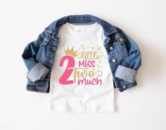 Little Miss Two Much Shirt, Second Birthday Girl T-Shirt, Two Years Old Shirt for Girl, 2nd Birthday Party Shirt, 2 Birthday Girl Party Gift How Do I Order 1) Before you place the order, please review all the information. 2) From the drop down menu, chose your shirt type and size. 3) From the drop down menu, chose the color of the shirt. 4) If you need more items, add the item you like in the cart first then click the back button and follow the steps 1-4 again. Washing Wash the inside of the t-shirts in cold water, do not bleach, do not dry clean, do not iron directly on the design 🙏Thank You For Supporting Our Small Business🙏  Note: Product and design color may slightly vary due to photographic lighting sources or your monitor settings. 2 Year Birthday Shirts, Two Birthday Shirt Girl, Two Sweet Shirt Girl, Second Birthday Girl, Twosday Shirt, 2nd Birthday Tshirt, Birthday Girl T Shirt, 2nd Birthday Shirt, 2nd Birthday Party