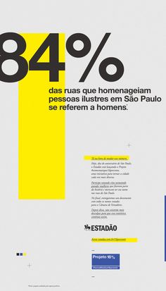 a poster with the words 84 % written in black and yellow, on a white background