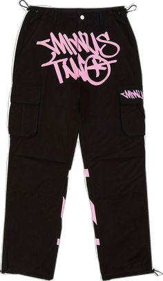 Pink Cotton Cargo Pants For Streetwear, Pink Baggy Pants For Streetwear, Baggy Hip Hop Pants With Graphic Print, Hip Hop Cotton Bottoms With Graffiti Print, Casual Graffiti Print Streetwear Pants, Casual Graffiti Print Pants For Streetwear, Baggy Pink Hip Hop Pants, Hip Hop Style Cargo Pants With Letter Print, Pink Baggy Hip Hop Pants