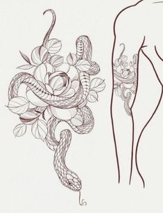 Snake And Flowers, Cobra Tattoo, Snake Tattoo Design, More Feminine, Floral Tattoo Sleeve, Tattoo Ideas For Women, Feminine Tattoo, Floral Tattoo Design, Tattoo Style Drawings