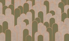 an art deco wallpaper design with gold and green shapes on the top half of it