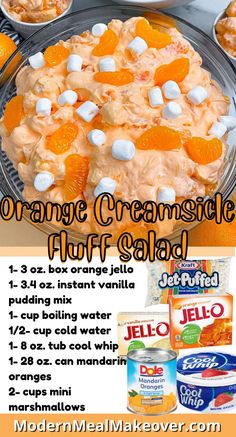 orange creamsice fluff salad with jello and marshmallows on top