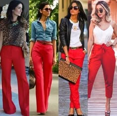 Red Pants Office Outfit, Red Dress Pants Outfit Business Casual, Red Trouser Outfit Women, Outfits Con Color Rojo, Red Pants Outfit Summer, Red Trousers Outfit Classy, Styling Red Pants, Red Trousers Outfit, Red Jeans Outfit