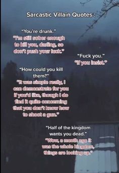 a poem written on the side of a building that says sarcastic villain quotes you're drunk, how could you kill them?