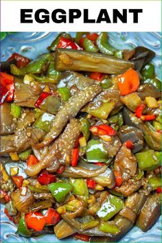 an eggplant stir fry with peppers and other vegetables