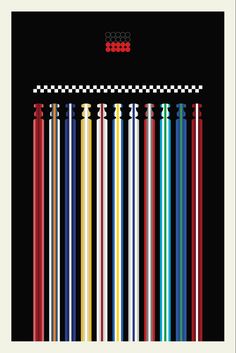 an old style video game poster with colorful bars and numbers on the front, black background