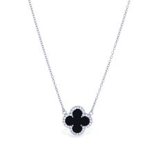 Sterling Silver & Onyx Clover Necklace - Alexandra Marks Jewelry Onyx Van Cleef, Van Cleef Silver Necklace, Chanel Necklace Silver, Clover Necklace Van Cleef, Van Cleef Necklace, Magnetic Necklace, Black Jewel, Black Onyx Necklace