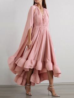 Olivia Mark – High-Waisted Wide-Leg Trousers: Long, Flowy Snow Chiffon Pants – Olivia Mark Pink Cape, Ethereal Dress, Formal Evening Gown, Cape Style, Formal Party Dress, Extra Long Sleeves, Evening Gowns Formal, Style Maxi Dress, Crepe Dress