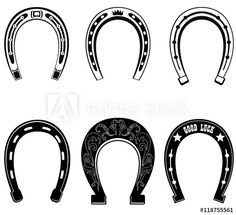 four horseshoes with different patterns and designs on them, each one has a crown