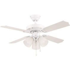 a white ceiling fan with four blades