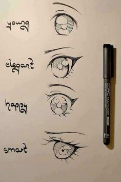 the different types of eyes drawn on paper