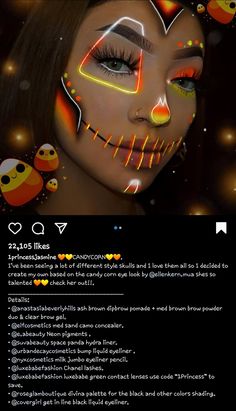 Candy Corn Makeup Look, Halloween Neon Makeup, Mom Halloween Makeup, October Makeup Looks, Candy Corn Makeup, 31 Days Of Halloween Makeup, October Makeup, Halloween Fx, Festive Makeup