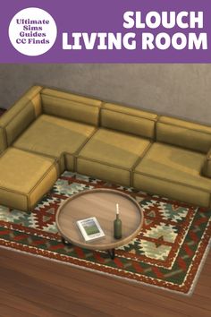 a couch sitting on top of a rug next to a table