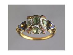 size: 24x18in Giclee Print: Gold and Enamels Ring Set with Emeralds and Garnets, 16th Century : 16th Century Jewelry, Edwardian Wedding Ring, Antique Mens Rings, Chanel Mademoiselle, Medieval Rings, Medieval Europe, Georgian Jewelry, Painting Gold, Historical Jewellery