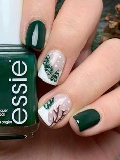 Tree Nails Art, Trees On Nails, Winter Tree Nails, Nails With Trees, Khloe Nails, Pine Tree Nails, Christmas Tree Nail Art, Tree Nail Art, Christmas Nail Ideas