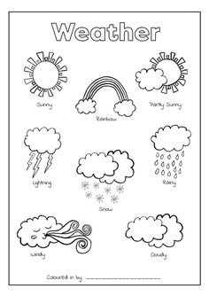 Weather Coloring Pages, Uppfostra Barn, Weather Worksheets, Preschool Weather, Coloring Worksheet, Worksheet For Kids, Homeschool Learning, English Lessons For Kids