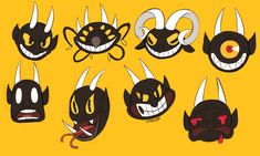 some kind of mask with horns and fangs on it's head, all in different colors