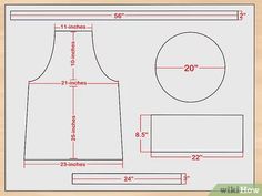 a sewing pattern for a dress with the measurements and measurementss on it, including two circles