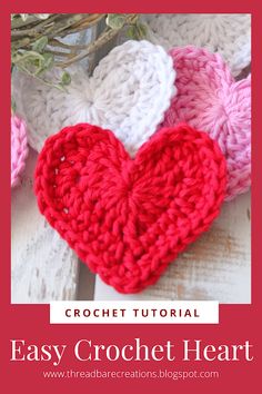 crochet heart with text overlay that says easy crochet heart