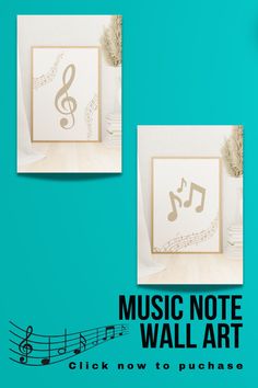 music note wall art displayed on blue background