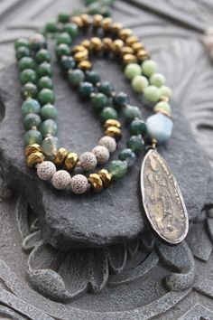 Green Jade Long Knotted Necklace with tribal buddha pendant - Gemstone long talisman necklace, gift for her Lotus Flower Seeds, Silver Bar Earrings, Turquoise Choker, Knotted Necklace, Talisman Necklace, Buddha Pendant, Blue Topaz Earrings, Labradorite Necklaces, Sapphire Pendant