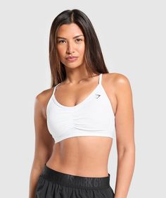 Gymshark Ruched Sports Bra - Black | Gymshark Gym Shark Tops, Gym Shark Sport Bras, Gym Shark Bra, White Activewear With Adjustable Straps For Light Exercise, White Sports Bra With Adjustable Straps For Light Exercise, Gymshark Ruched, Gym Shark Outfit, Beyonce Costume, Gymshark Set