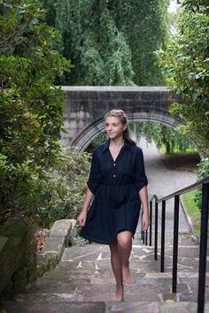 Easy to wear shirt dress with stripe and dot texture detail. Dress up or down. Great with belt and boots in Autumn. One of a kind. Limited fabric edition. Navy blue  3/4 sleeve with button up finish Button up front Elasticised waist for easy fit Lined skirt 100% Cotton Made in Australia 3/4 Sleeve Shirt Dress For Work, 3/4 Sleeve Shirt Dress With Button Closure For Work, Workwear Shirt Dress With 3/4 Sleeves And Buttons, Workwear Shirt Dress With 3/4 Sleeve And Button Closure, Half Sleeve Shirt Dress With Button Closure For Work, Casual Navy Shirt Dress For Work, Dot Texture, Cotton Shirt Dress, Simple Style