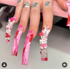 Long Freestyle Nails, Show Nails, Xl Nails, Extra Nails, Grunge Baddie, Freestyle Nails, Nail Piercing, Valentines Nail