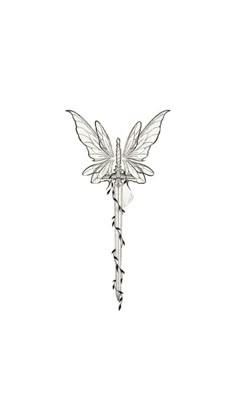 a drawing of a fairy wand with wings on it's tip and two arrows in the middle