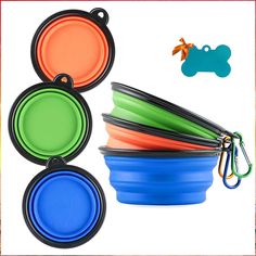 MXZONE 3 Collapsible Silicone Dog Bowl, Foldable Expandable Cup Dish for Small Pet Cat Food Water Feeding Portable Travel Bow Silicone Dog Bowl, Dog Travel Crate, Collapsible Dog Bowl, Dog Leash Training, Dog Water Bowls, Small Pet, Dog Bowl