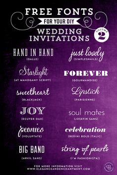 a purple chalkboard with the words free font for your diy wedding invitations