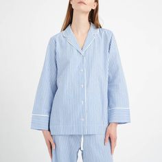 Collared NeckButton ThroughWide SleeveComposition: 100% CottonColour: BlueCare: Machine Wash Cotton Pyjamas, Pajama Shirt