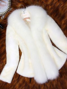 Shop Affordable  Women Plain Urban Wrap Daily Autumn Jackets On Justfashionnow.com White Fur Coat, Slim Fit Coat, Burgundy Fashion, Casual Outerwear, White Fur, Fur Fashion, Faux Fur Collar, Fashion Pattern, Faux Fur Coat