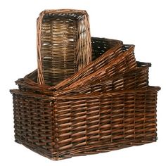 three wicker baskets stacked on top of each other